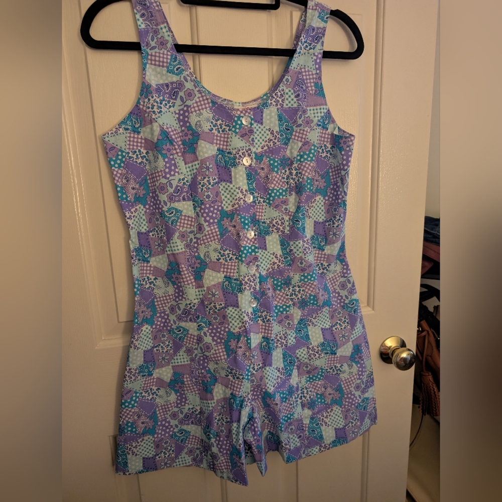 Vintage Nwt Colorful Patchwork Sleeveless Romper